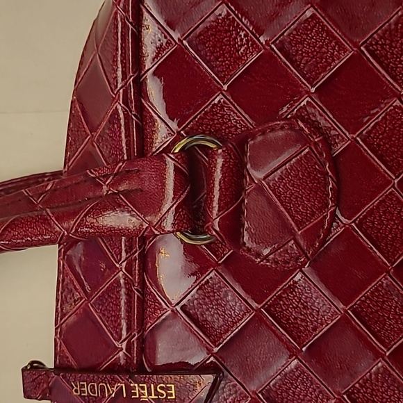 EUC Este Lauder Deep Red Faux Leather "Woven Look" Purse/Handbag - Picture 10 of 15